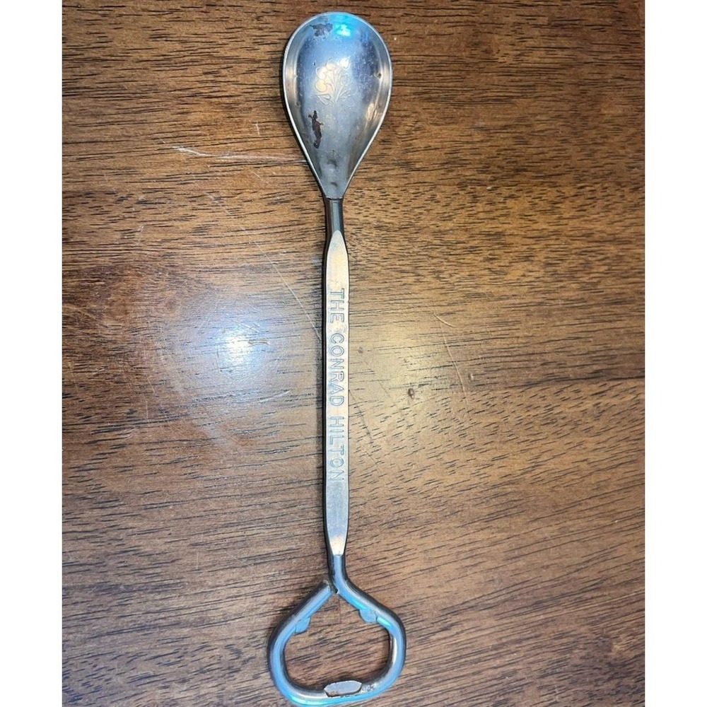 Vintage Conrad Hilton Chicago Cocktail Bar Spoon Bottle Opener 1950s Mid Century